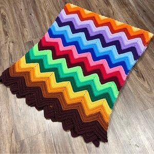 Crochet Rainbow Chevron Zig Zag Stripe Afghan Blanket Colorful Throw